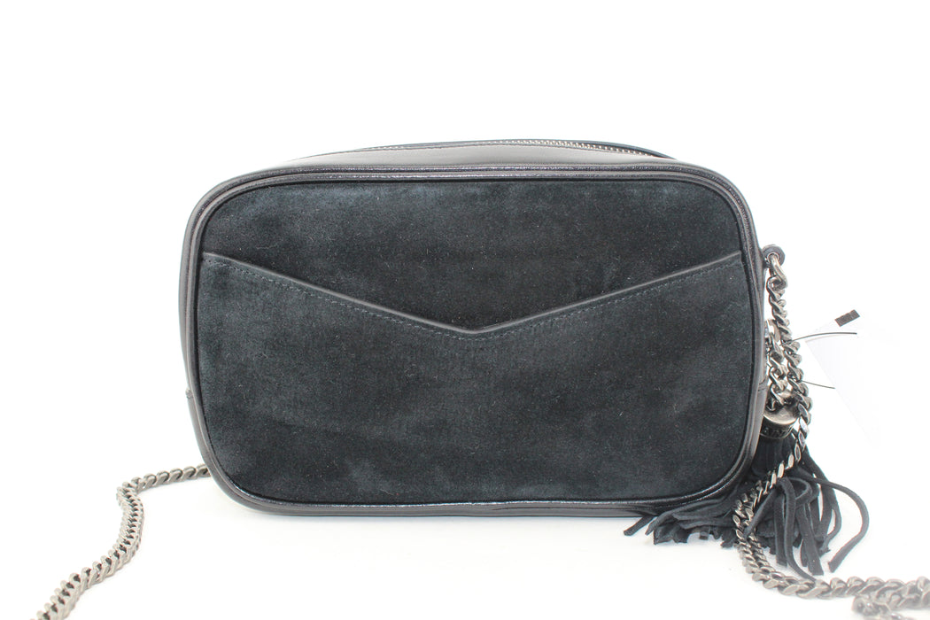 Saint Laurent Mini Lou Croc Embellished Suede Camera bag