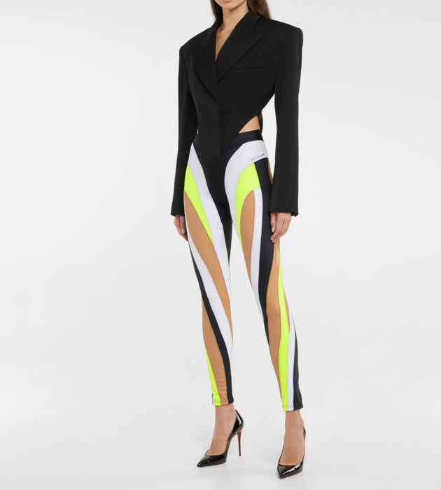 Mugler High Rise Spiral Leggings in Neon Green