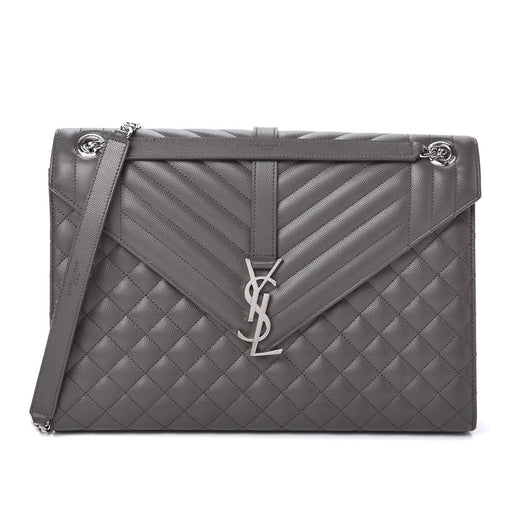 Saint Laurent Large Tri Quilt Leather Envelope Bag in Grey