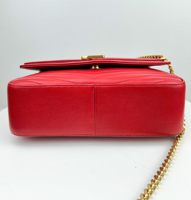 Saint Laurent Sulpice Flap Bag Matelasse Chevron Leather Medium Red
