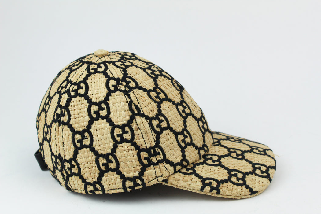 Gucci GG Embroidered Straw Baseball Cap