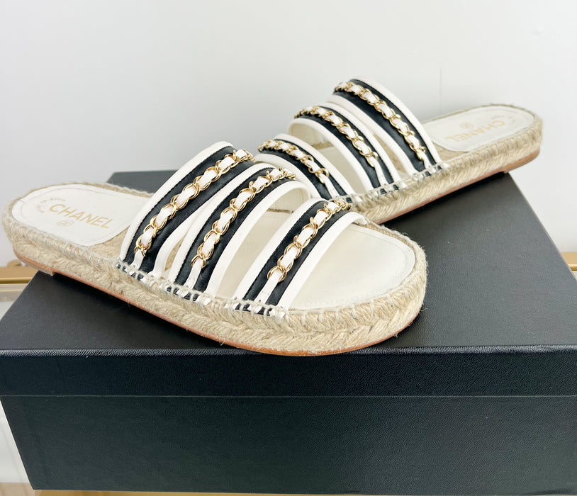 Chanel Navy and White Mules size 39