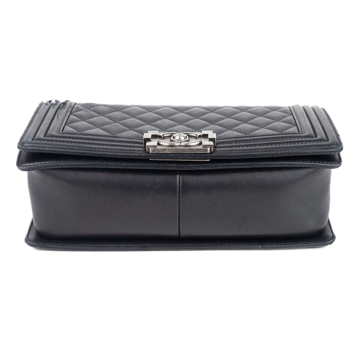 Chanel Medium Grained Calfskin Boy Bag with silver hardware