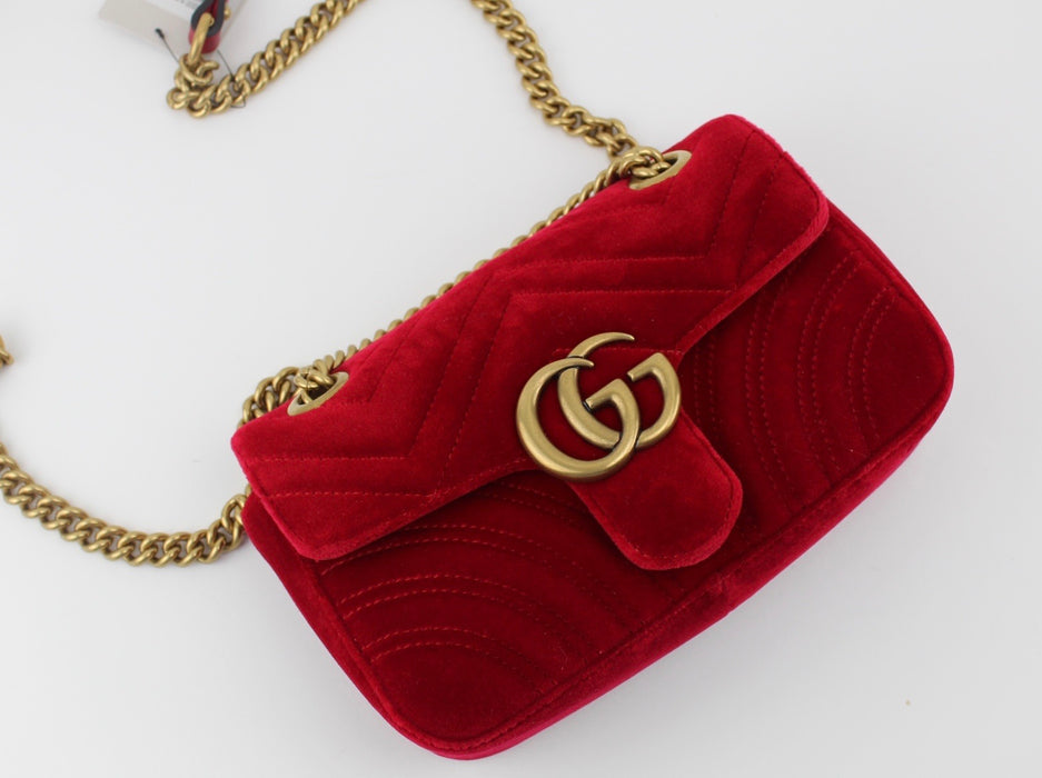 GUCCI GG MARMONT VELVET MINI SHOULDER BAG RED