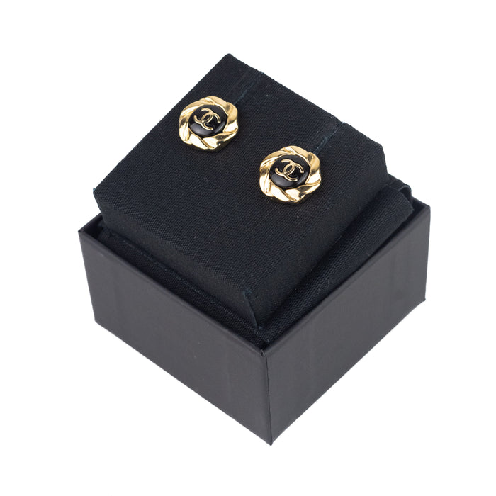 Chanel Gold and black Flower Earrings