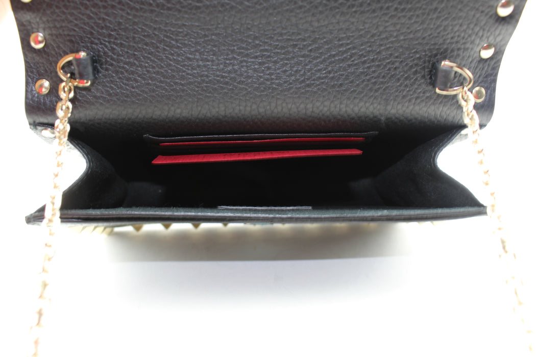 VALENTINO GARAVANI ROCKSTUD SMALL LEATHER FLAP WALLET ON A CHAIN