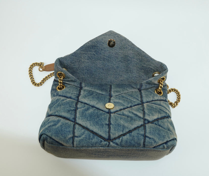 Saint Laurent Puffer Small Chain bag in Quilted Vintage Denim and Suede