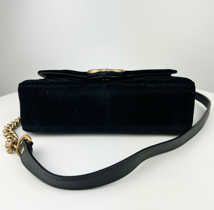 Gucci Velvet Matelasse Mini GG Marmont Shoulder Bag in black