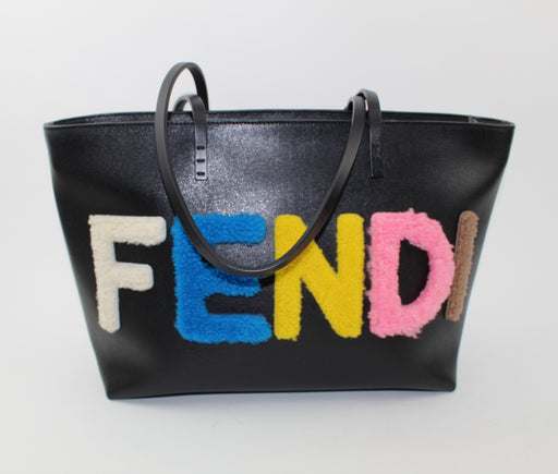 FENDI VITELLO ELITE SHEARLING SMALL LOGO TOTE - LuxurySnob