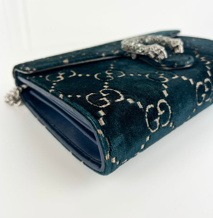 Gucci GG Velvet Dionysus Wallet On Chain Blue