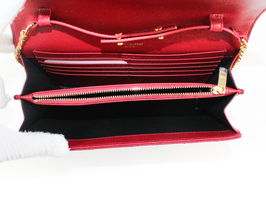 Saint Laurent Envelope Wallet on Chain in Rouge Opyum