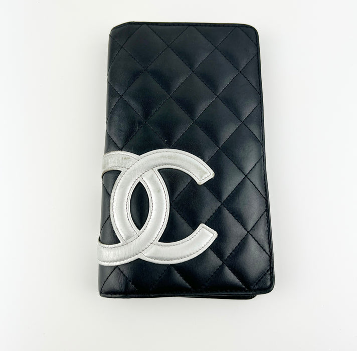 Chanel Black Lambskin Diamond Quilted long Fold Wallet