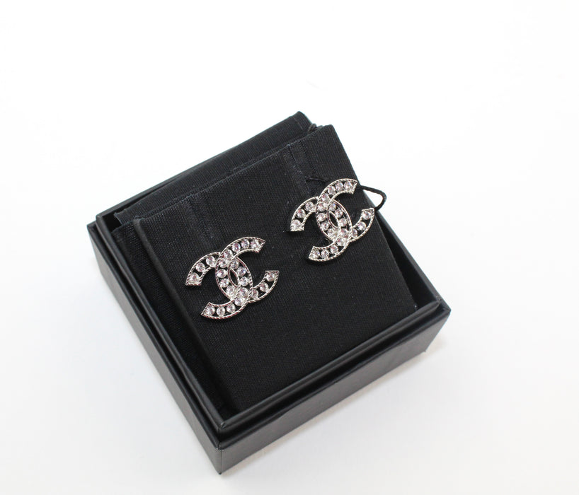 Chanel CC Silver  and Crystal Earrings