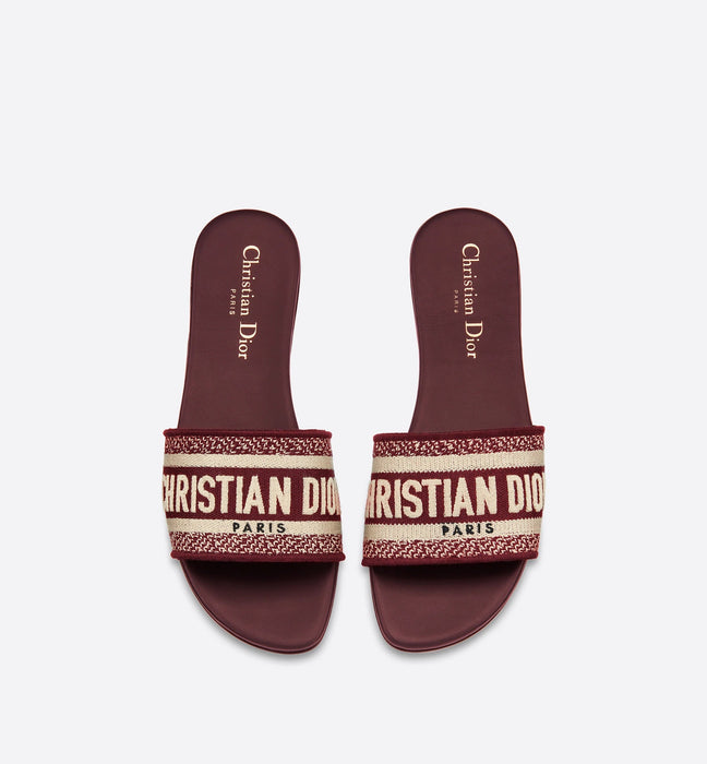 Dior Dway Slide Burgundy Embroidered Cotton