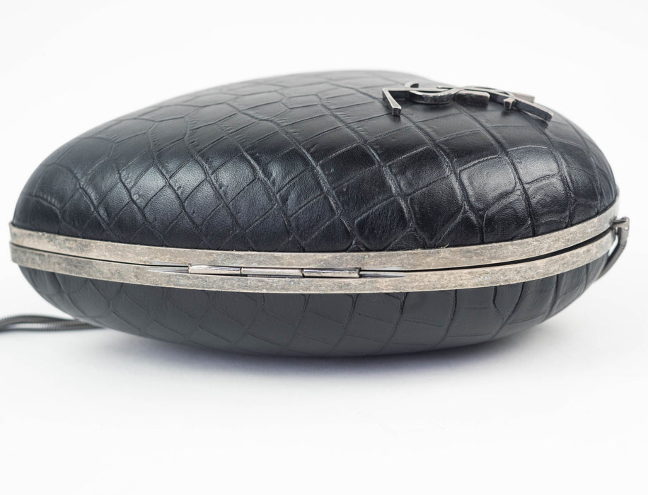 Saint Laurent Crocodile Embossed Leather Love Box Clutch