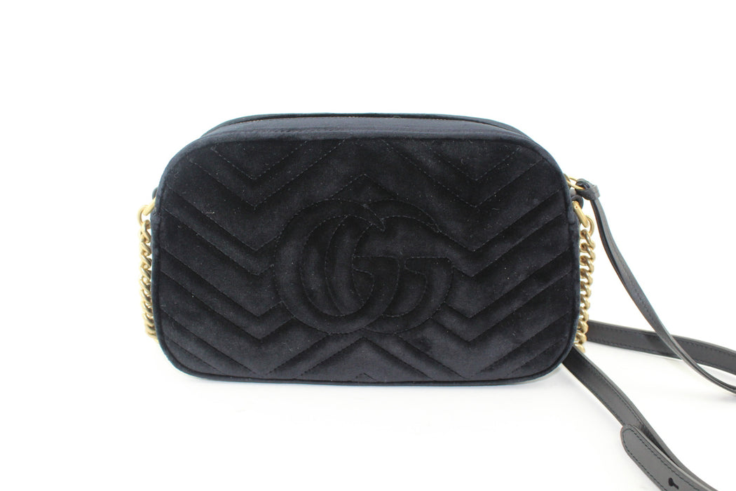 GUCCI GG MARMONT VELVET CAMERA BAG BLACK