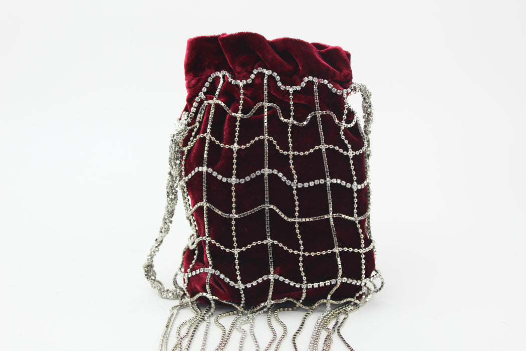 Dolce & Gabbana Velvet Burgundy Chain around clutch