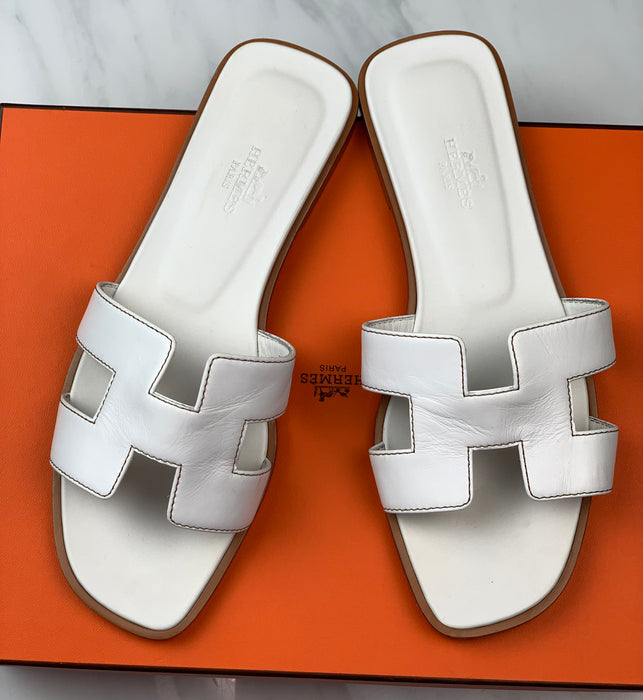 Hermes Oran Sandals in White