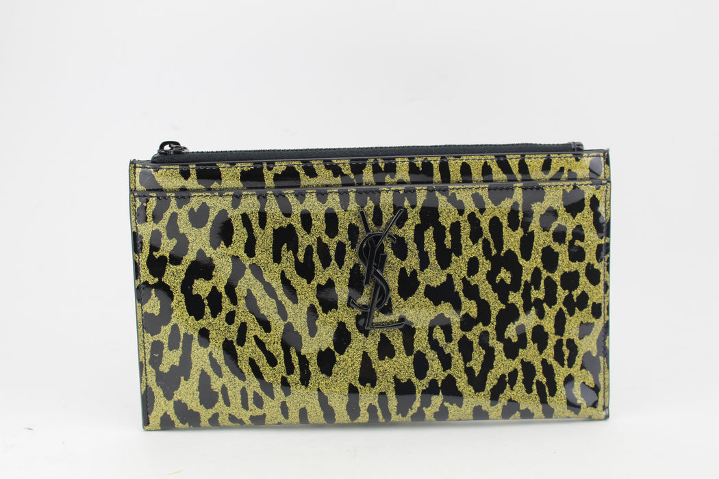 Saint Laurent Leopard Print Leather Zip Pouch