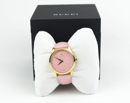 Gucci G-Timeless 38mm Yellow Gold Pastel Pink Watch