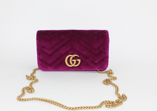 GUCCI GG MARMONT VELVET MINI CROSSBODY PURPLE