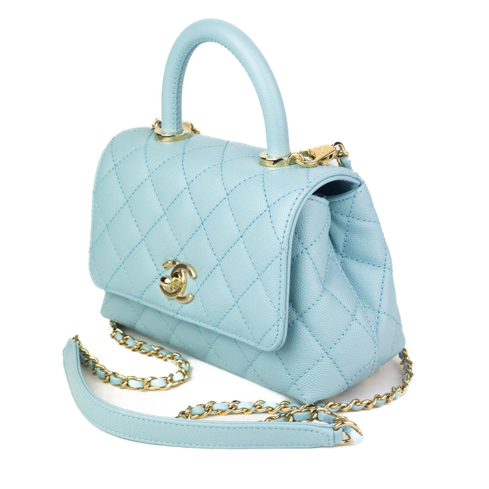 Chanel Mini Top Handle Flap Bag in light blue