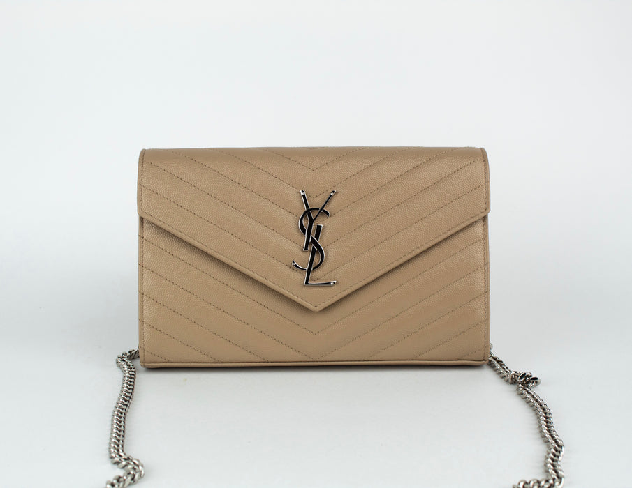 SAINT LAURENT MONOGRAM CHAIN WALLET NUDE