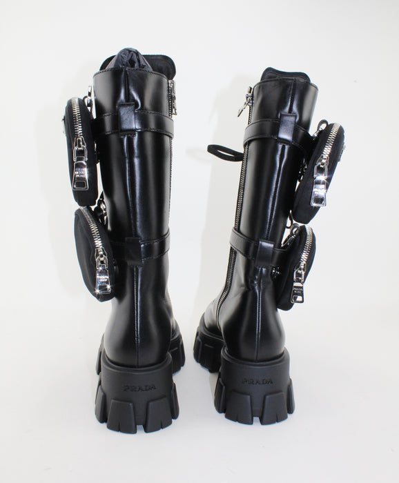 Prada Leather Zip Combat Tall boots