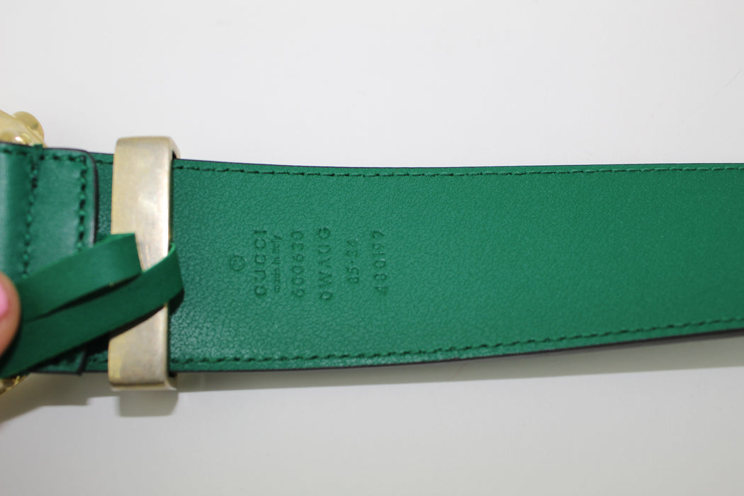 GUCCI LEATHER BELT WITH CRYSTAL DOUBLE G BUCKLE - LuxurySnob
