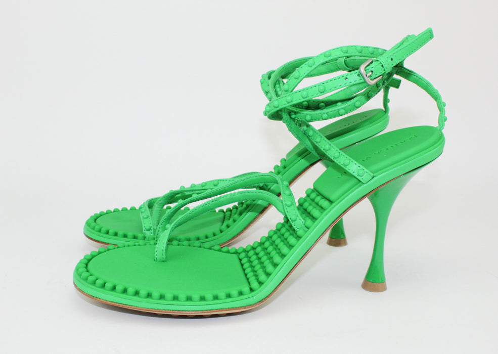 Bottega Veneta Green Lagoon Bubble-Insole Leather Sandals