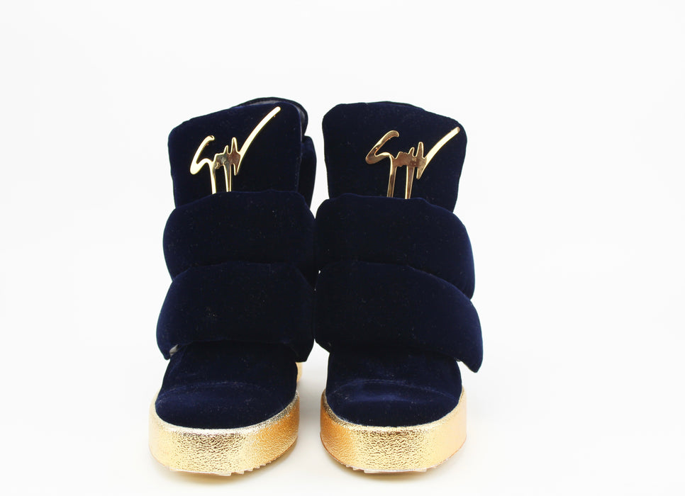 Giuseppe Zanotti Velvet Navy and gold sneakers