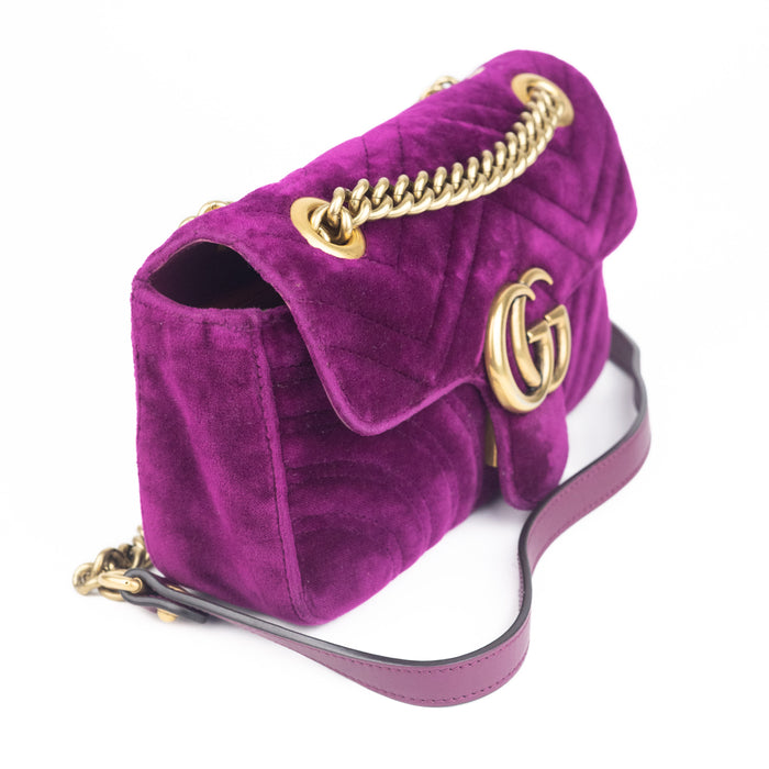 Gucci Velvet Matelasse Mini GG Marmont Shoulder Bag