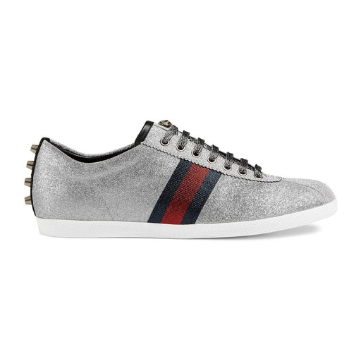 GUCCI WEB STUDDED SNEAKERS SLIVER