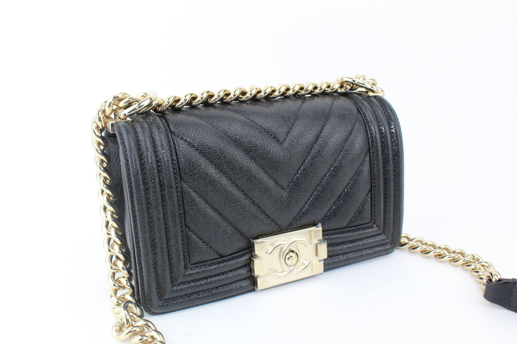 Chanel Chevron Small Boy Bag Black