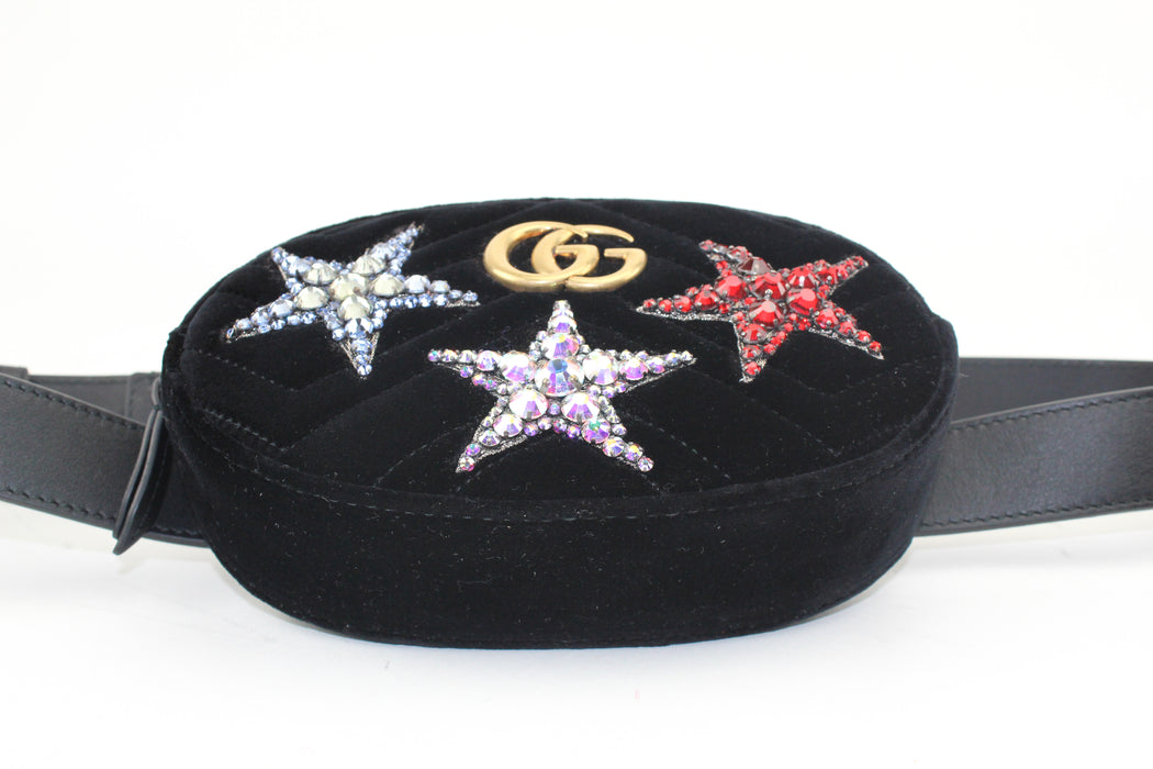Gucci Small Matelasse Crystal Star Velvet belt bag