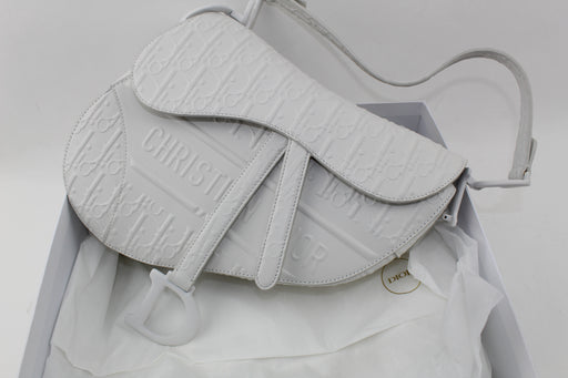 CHALK WHITE SADDLE DIOR OBLIQUE EMBOSSED SMOOTH CALFSKIN BAG