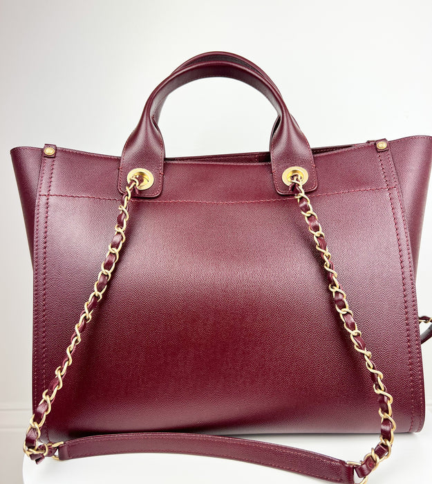 Chanel Studded Burgundy Caviar Leather Deauville Tote