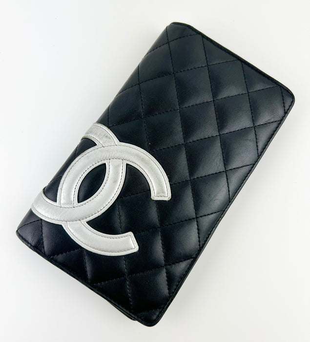 Chanel Black Lambskin Diamond Quilted long Fold Wallet