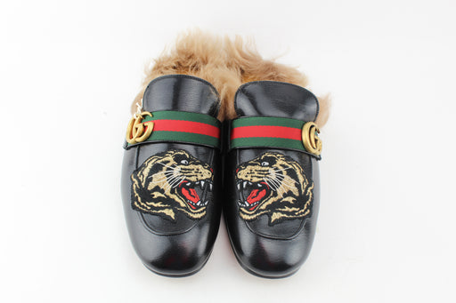 Gucci Tiger Patch Princetown Fur-lined Loafers