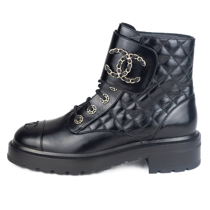 Chanel Women Lace Up Black Boots