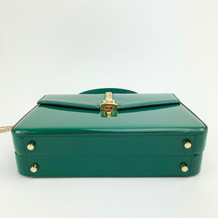 Gucci Sylvie 1969 Green Patent Leather Handle bag