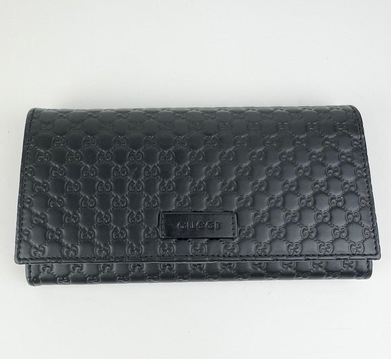 Gucci Leather Micro GG Guccissima Black Wallet
