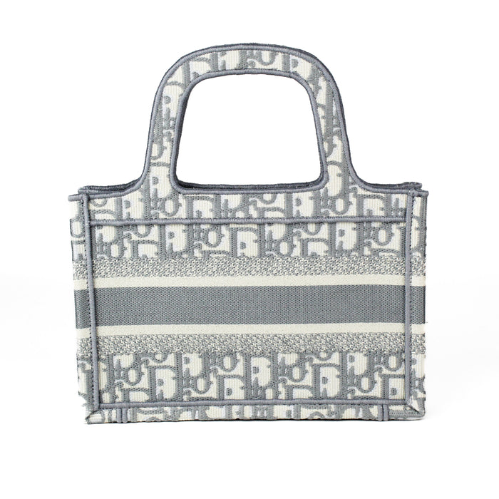 Dior Mini Book Tote in Gray Oblique Embroidery