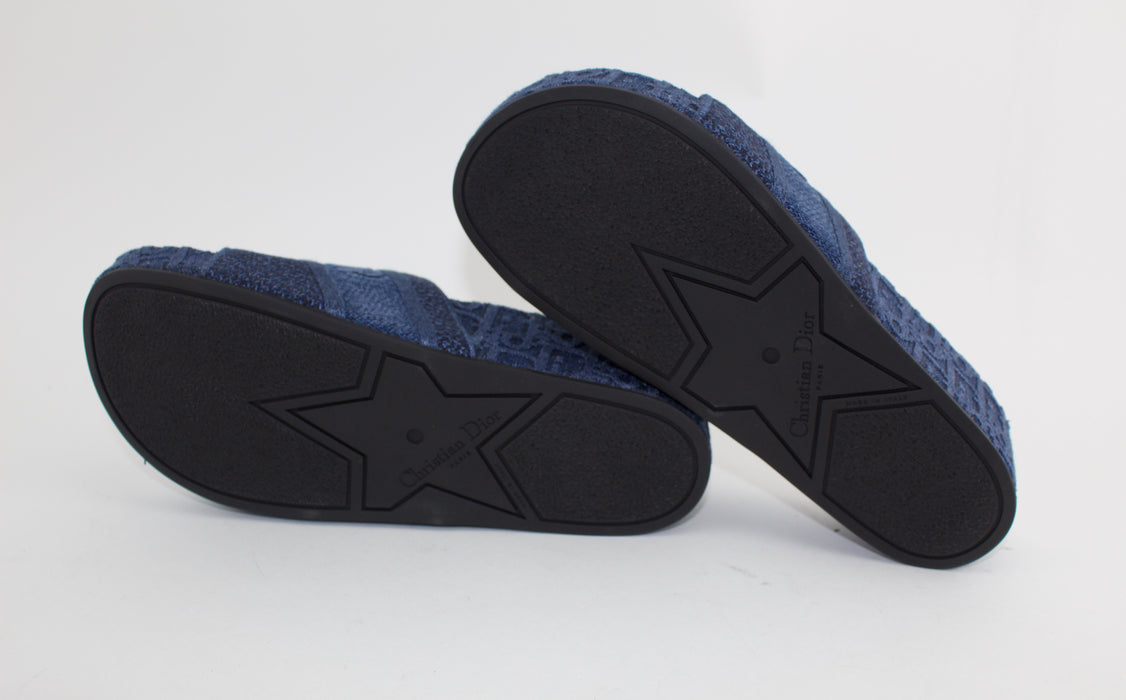 CHRISTIAN DIOR DWAY SLIDES IN OBLIQUE EMBROIDERED DENIM