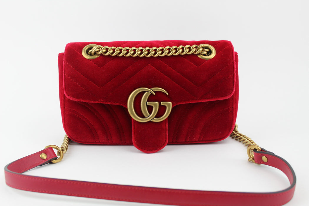 GUCCI GG MARMONT VELVET MINI SHOULDER BAG RED