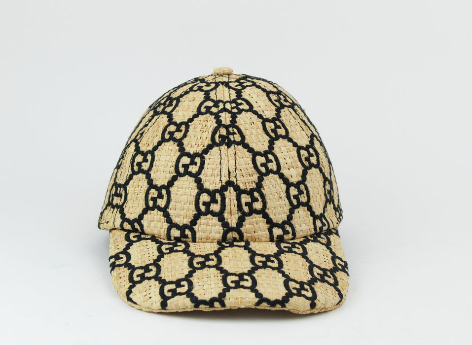 Gucci GG Embroidered Straw Baseball Cap