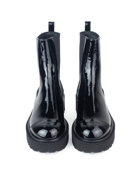 Chanel Patent Leather Boots in Black