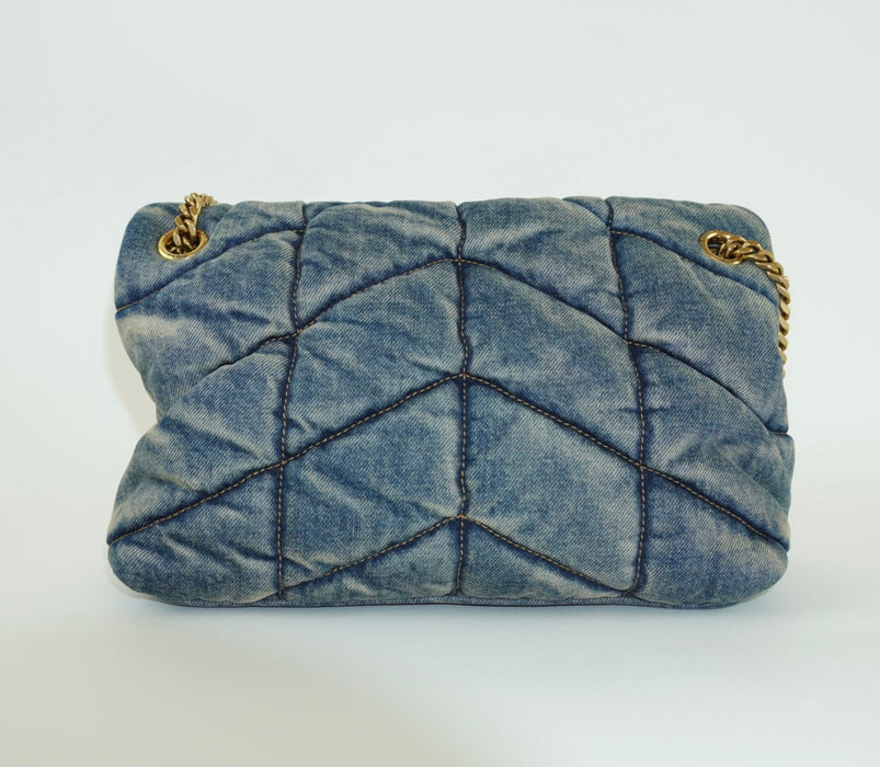 Saint Laurent Puffer Small Chain bag in Quilted Vintage Denim and Suede