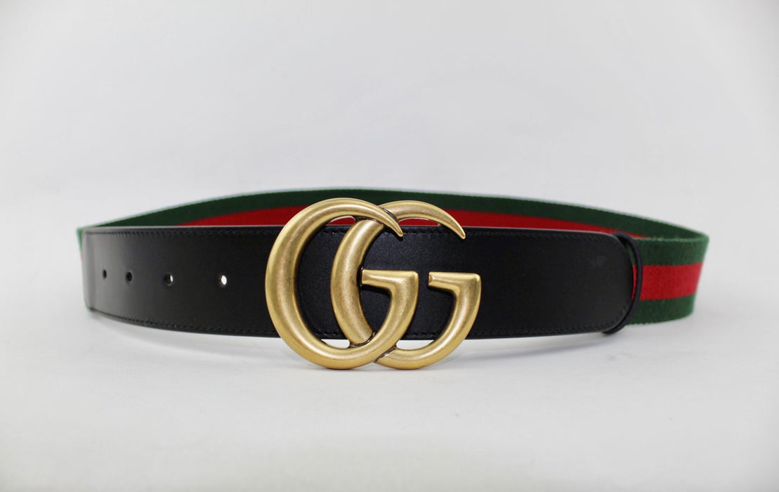 GUCCI NYLON WEB BELT WITH DOUBLE G BUCKLE 75/30