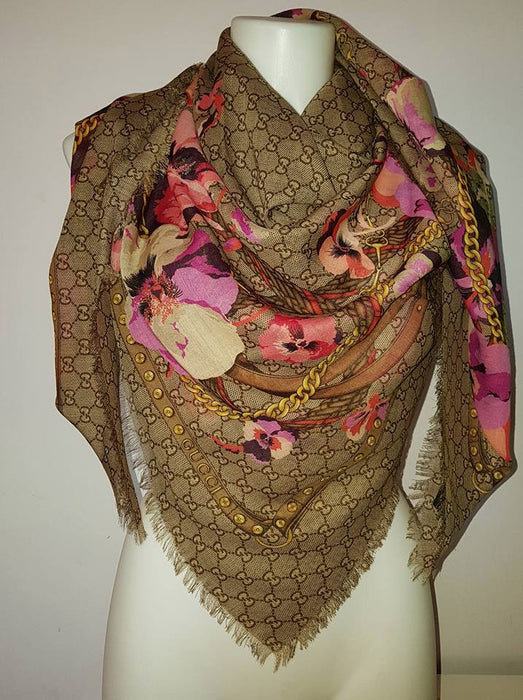 GUCCI OSHIBANA FLORAL PRINT SHAWL